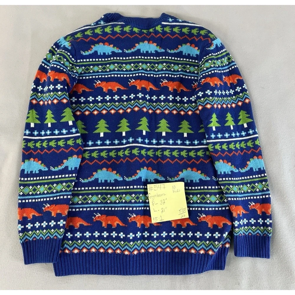 Gymboree size 10 Dinosaur Sweater blue Orange Green Trees stripes
